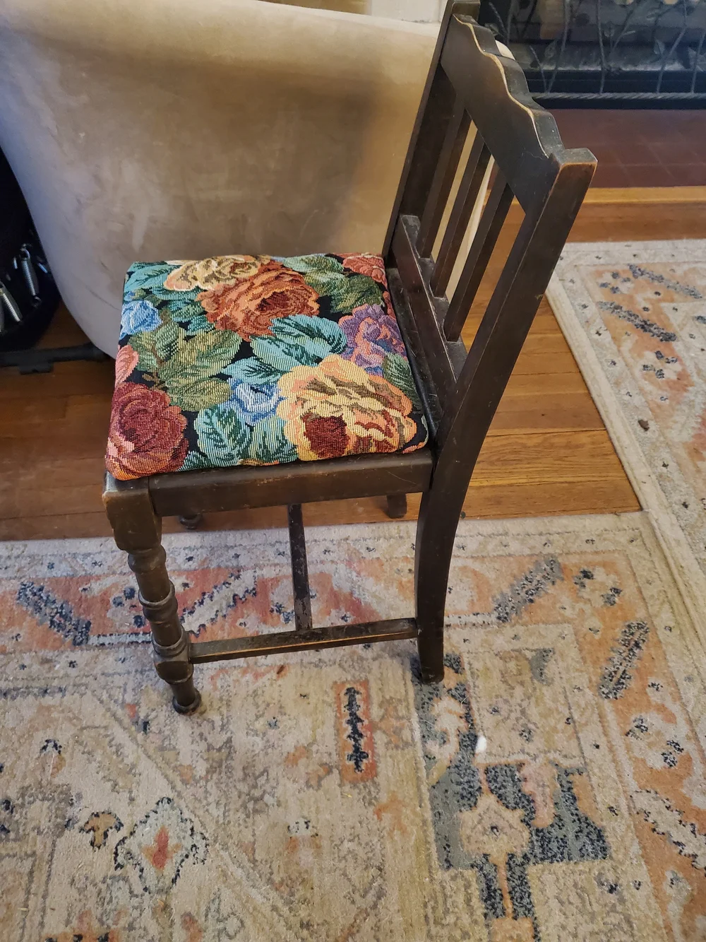 Floral Tapestry Accent Miniature Chair with Multicolor Seat